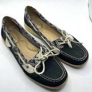 Sperry Top-Sider Women's Angelfish Tribal Boat Shoe Black White Size 8.5M SlipOn